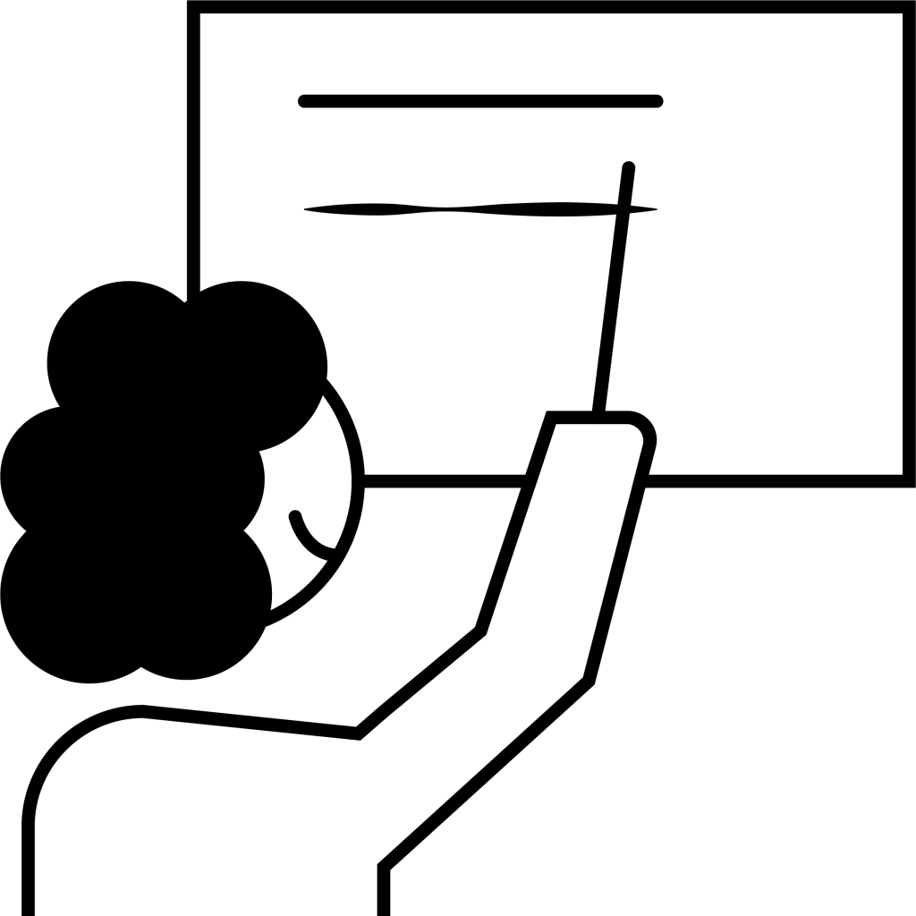 Une personne écrit sur un tableau