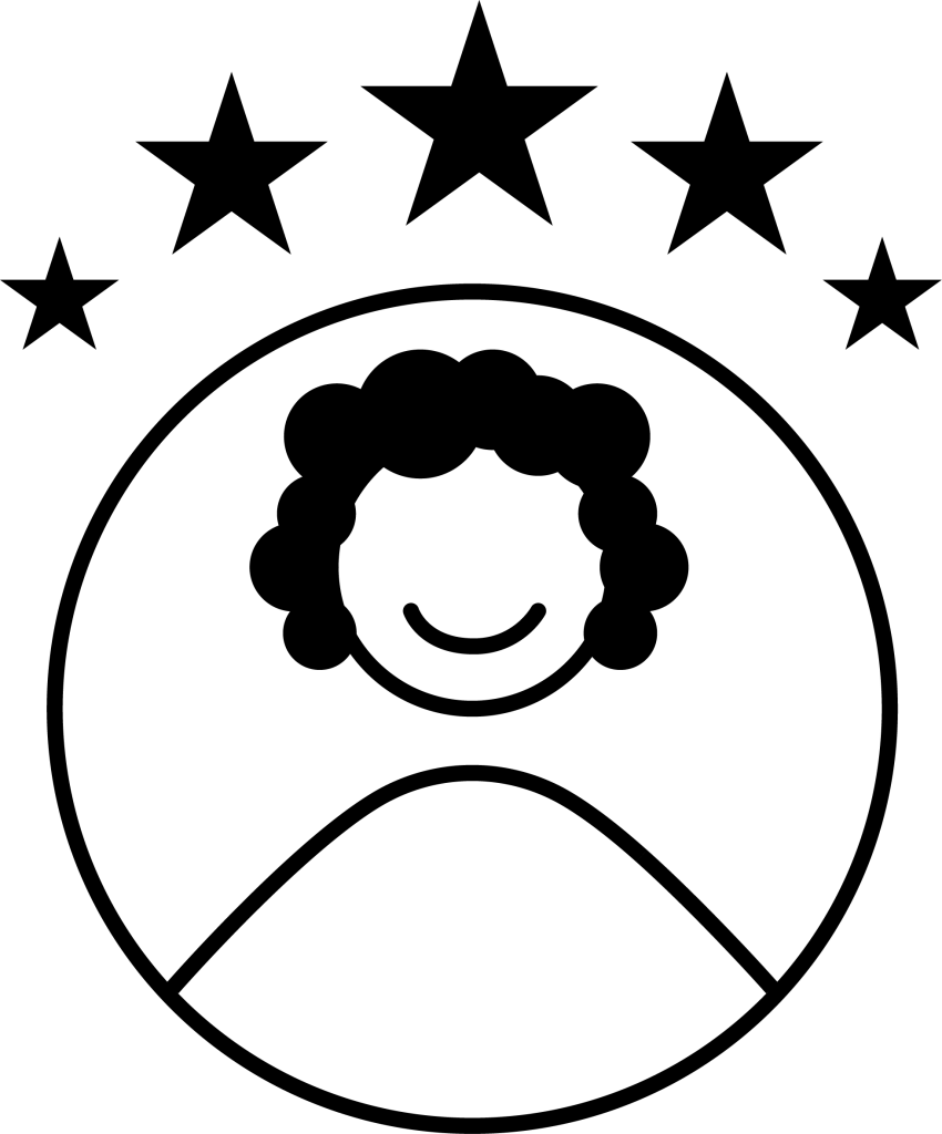 Pictogramme personnage féminin avec 5 étoiles au dessus